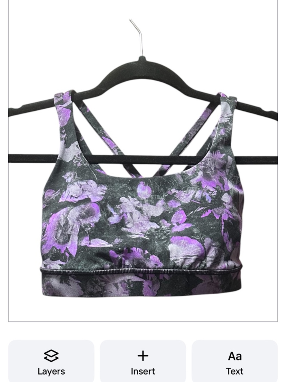Lululemon Energy Floral Print Purple & Black Strappy Sports Bra